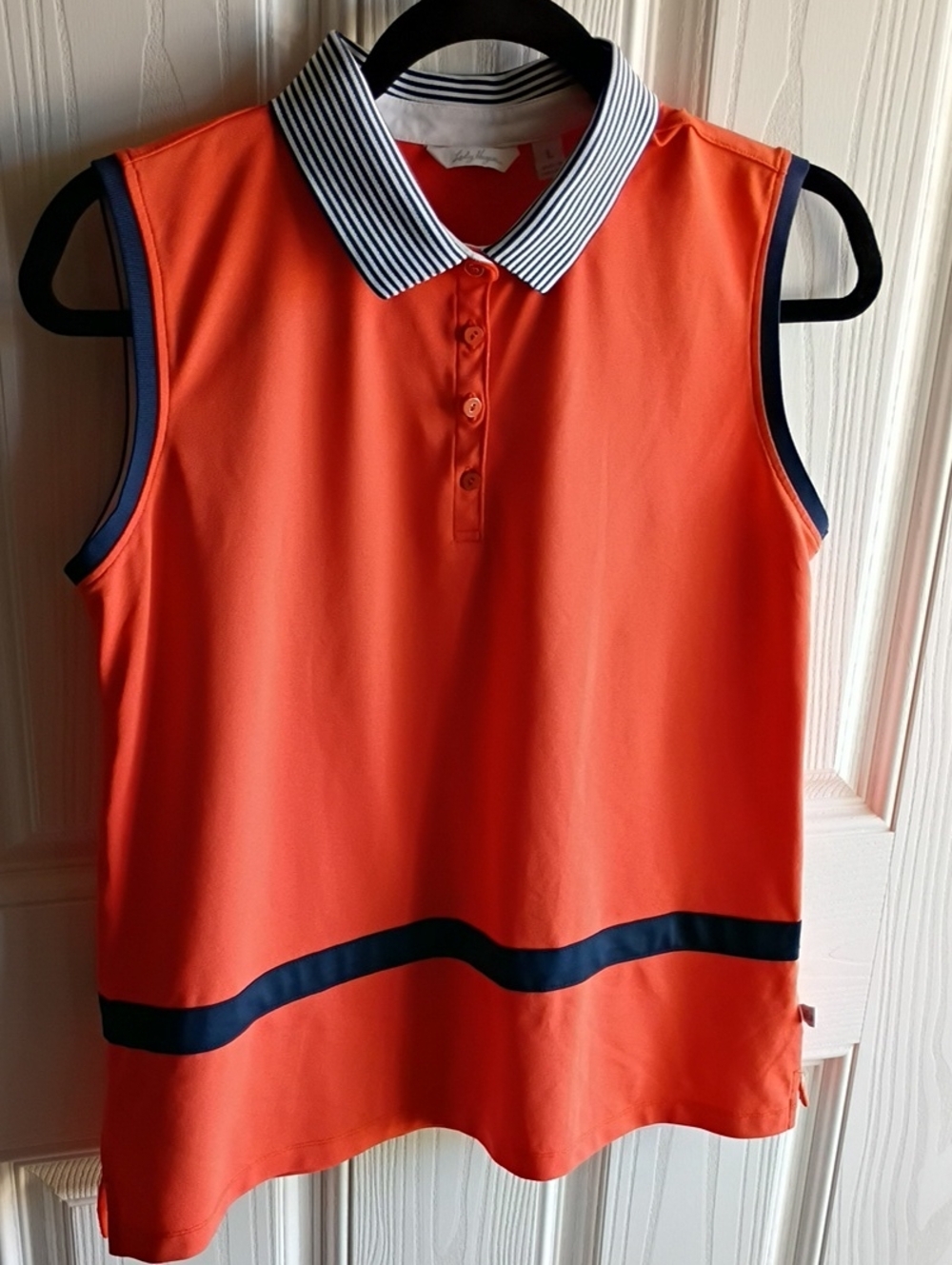 Lady Hagen Orange Sleeveless Polo with Navy Trim - New